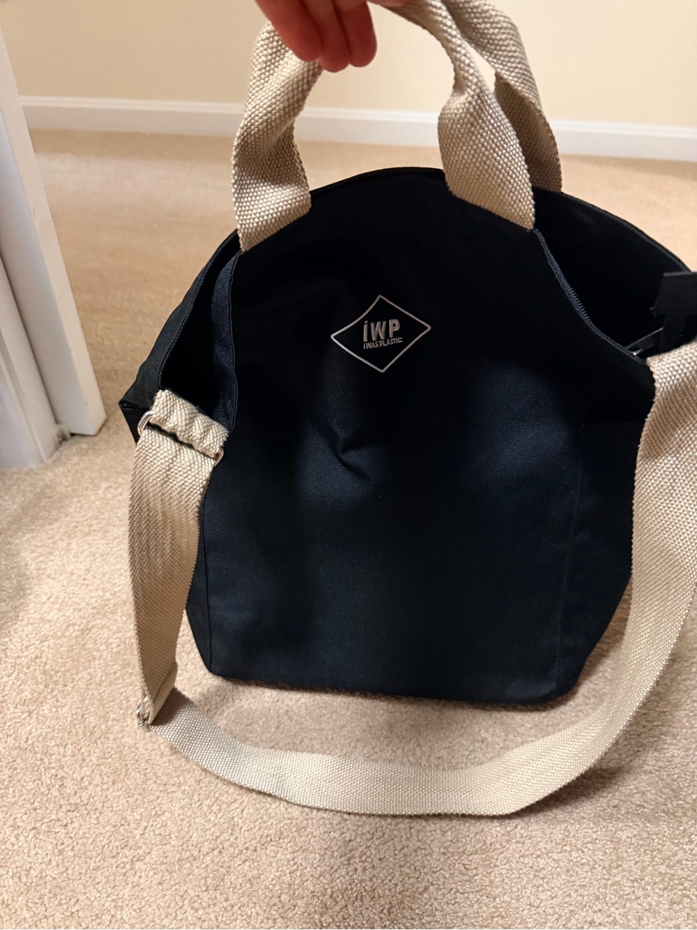 Black Tote Bag with Tan Straps